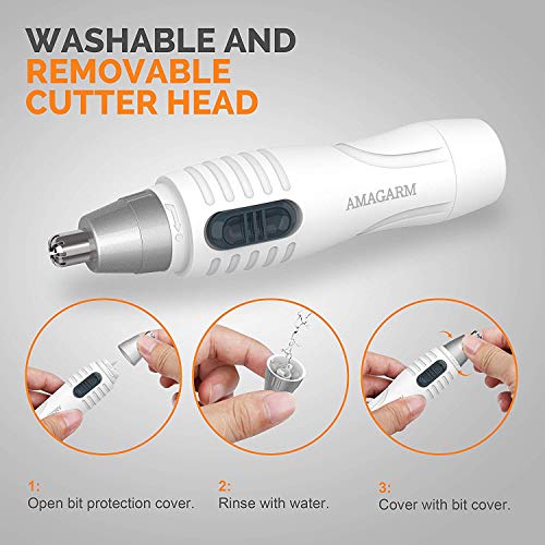 Updated Version Painless Nose Hair Trimmer for Men & Women, AMAGARM Electric Ear Eyebrow Ear Hair Remover/Clippers Epilator Removal, PX67 Waterproof, Mute Motor, Double-Edge Stainless Steel Blades