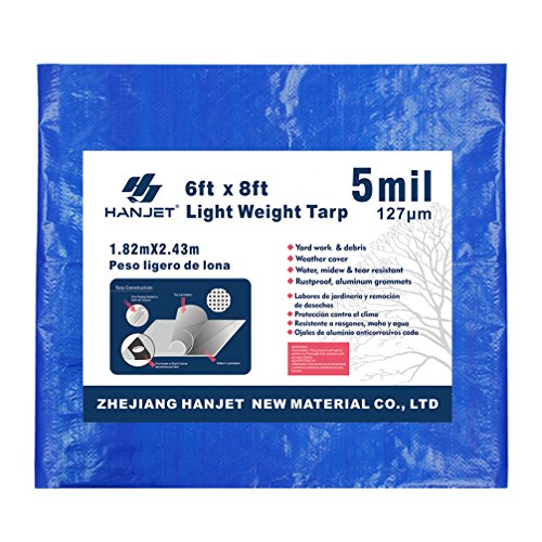 6 x 8 Tarp, Hanjet 5-Mil Lightweight Waterproof Outdoor Blue Tarps - Thumbnail 5