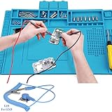Anti Static Mat Insulation Silicone Soldering Mat Included Grounding Wire for ESD Welding Pad Repair Tool Kit Heat Resistant Magnetic Station for BGA Phone Watch Repair 500℃ 17.7111.810.23in Bule