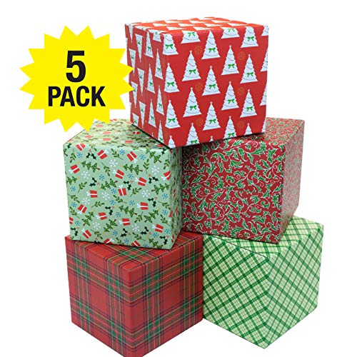 Global Printed Products Holiday Shipping Boxes (Pack of 5 - Traditional Patterns - 6"x6"x6")