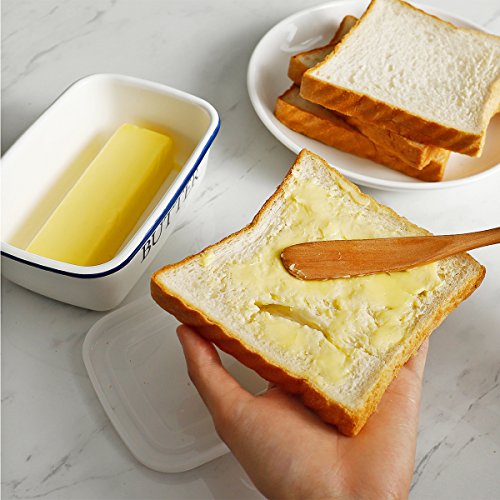 SveBake Butter Dish - Enamel Butter Boat Unbreakable Butter Keeper Container with Airtight Plastic Lid for Kitchen, White - Thumbnail 5