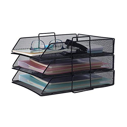Desk Organizer - 3 Tier Stackable Letter Trays - Metal Mesh Paper Trays, Office Organizer by Delifox - Thumbnail 3