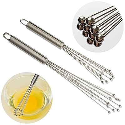 Hand Mixer/Egg Beater, High Quality Ball Whisks, Set of 2 Stainless Steel 10" & 12" from Tooba-Z, Multi Functional Kitchen Gadget for Mixing Desserts/Eggs/Gravy, Quicker & Better Aeration