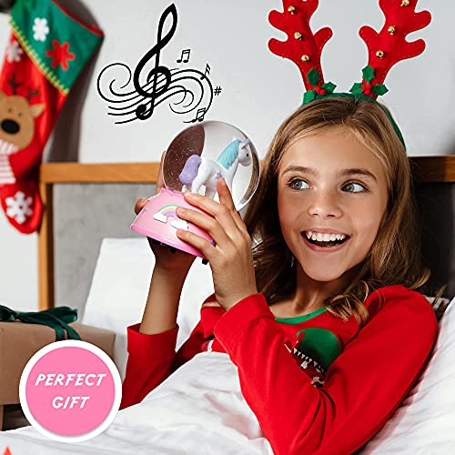 Shatterproof Unicorn Snow Globe for Girls Musical Snow Globe