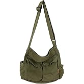 Canvas Messenger Bag Large Hobo Crossbody Bag with Multiple Pockets Casual Shoulder Tote Bag for Women and Men