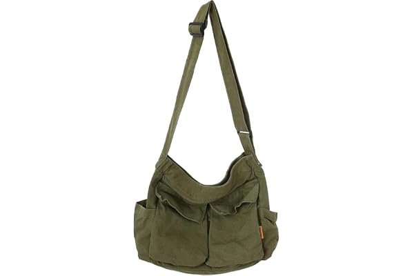 Canvas Messenger Bag Large Hobo Crossbody Bag with Multiple Pockets Casual Shoulder Tote Bag for Women and Men