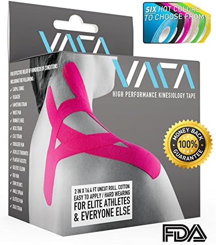 VARA Kinesiology Tape ★ w/FREE e-TAPING GUIDE [Rock Solid, Waterproof &amp; Flexible Athletic Tape - Gold Standard, Lightweight, Breathable &amp; Super Sticky Pro Therapeutic Taping - Hypoallergenic &amp; Latex Free - Uncut 2 Inch x 16 Foot Roll - Athletes, Crossfit, Sports - Application for Shoulder, Knee, Back, Shin Splints, Hip, Ankle, Wrist, Neck, Hamstring, Elbow, Calf, Sprains &amp; Many More] Get 'VARA'FIED PERFORMANCE - Support &amp; Pain Relief! NO RISK - Better Than 100% Money Back Guarantee!
