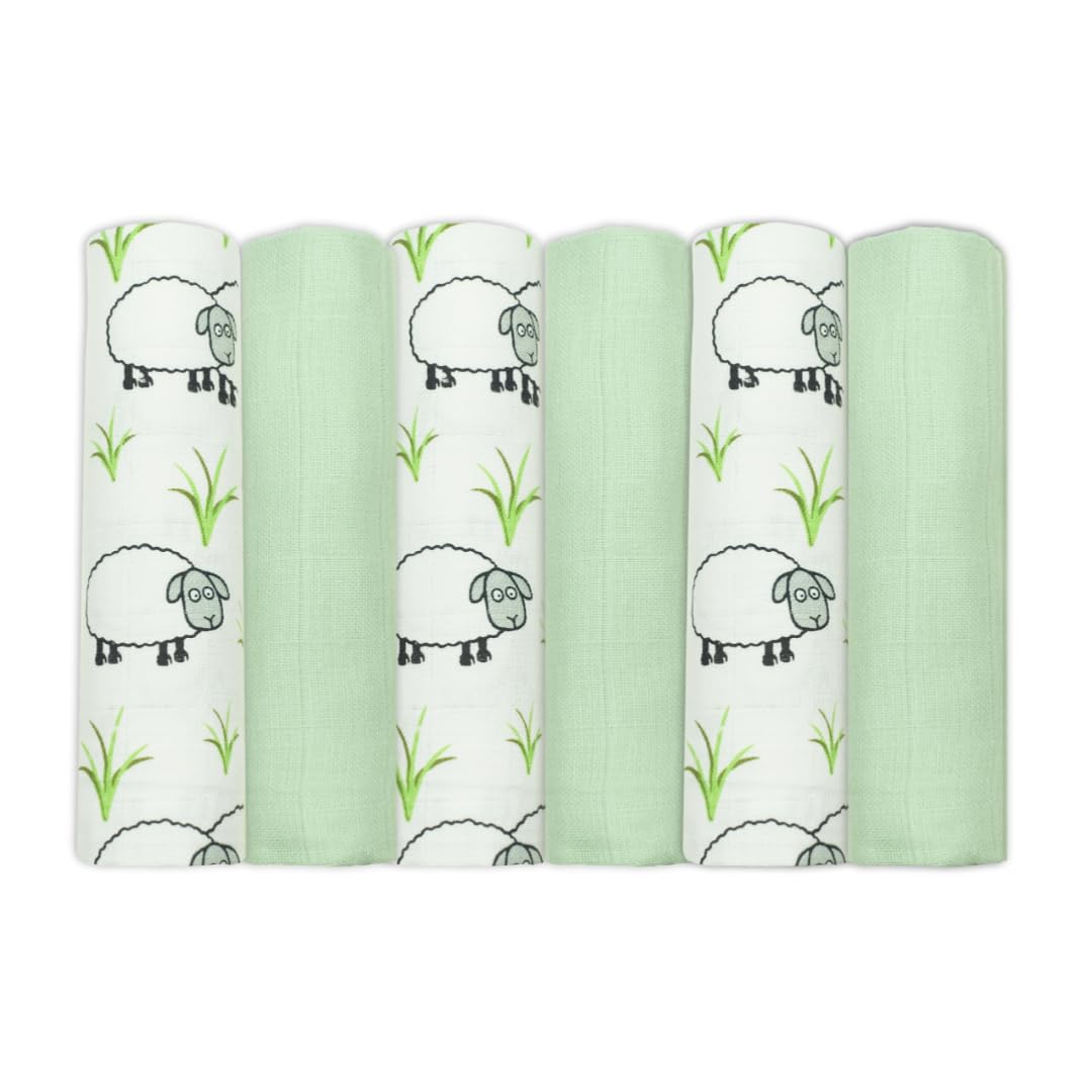 MuslinZ 6 pack Muslin Cloths for Baby, Large Muslin squares, Baby Burp Cloths - 70x70cm -100% Pure Organic Cotton - Absorbent & Breathable - Multi Use Newborn Essential (Sheep Mix)