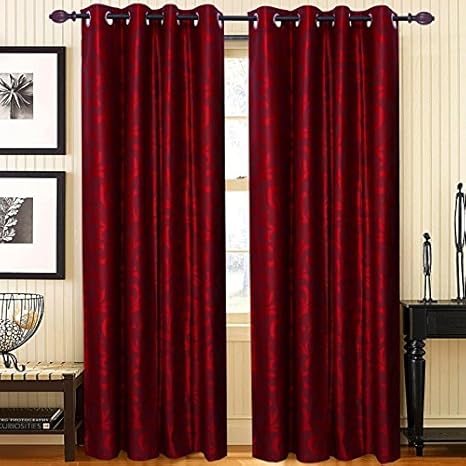 Home Candy Eyelet Set Of 2 Fancy Door Curtains 7 Feet Red