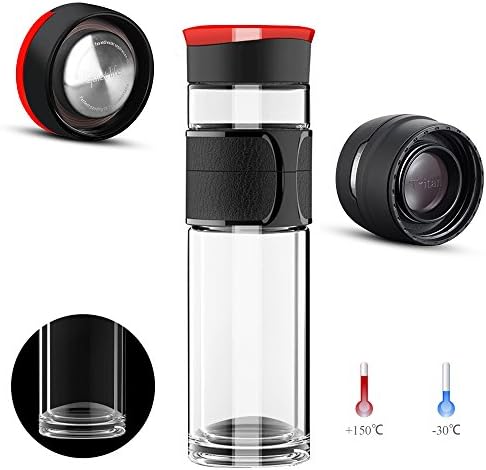 Handle Glass Travel Mug For Tea - Double Wall Filter Stainless Steel Sports Water Bottle Fruit Infuser 15oz Tea Cup With Strainer
