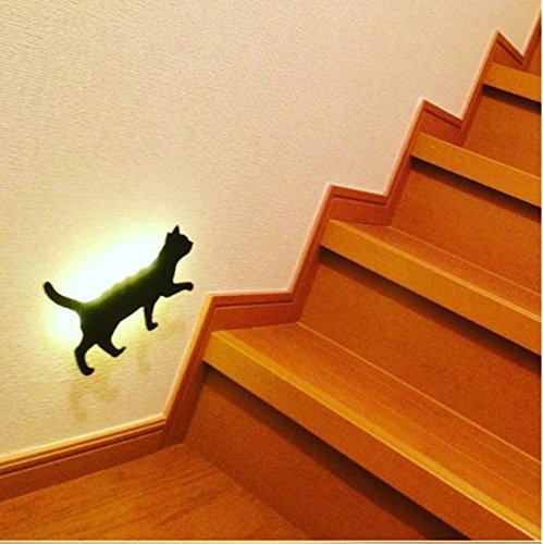 Lucktao novelty cat acrylic night light cute animal marquee sound control led Lamp on wall paste sound control Figure light LED wall light activated silhouette sensor nightlight (cat1)