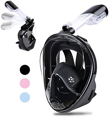 [2018 Newest Version] Snorkel Mask Foldable - 180° Panoramic View Free Breathing Full Face Snorkeling Mask with Detachable GoPro Mount, Dry Top Set Anti-fog Anti-leak for Adults &amp; Kids