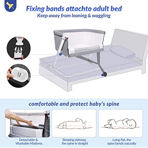 Firares Height & Incline Adjustable Baby Bedside Baby Bed to Bed, Easy Folding Bedside