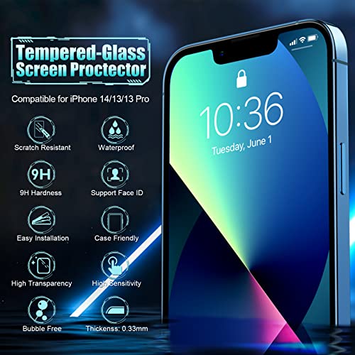 NatuBeau 3 Pack Screen Protector for iPhone 14 / iPhone 13 / iPhone 13 Pro, iPhone 14 Screen Protector Tempered Glass, 6.1 inch, 9H Hardness, Scratch Resistant, Easy Installation, Case Friendly (Compatible with iPhone 13 and iPhone 13 Pro)
