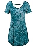Doublju Womens Short Sleeve Deep Round Neck Tie-Dye T-Shirt Dress