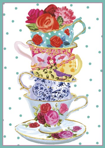 Caspari Entertaining Tea Cups Assorted Blank Notecards, Box of 8