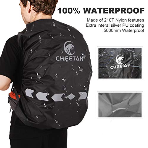 CHEETAH Outdoor 100% Waterproof Backpack Rain Covers (45L-80L) with Adjustable Anti-Slip Cross Buckle Strap and Reflective Strip, Durable Strengthened Layer for Hiking, Hunting, Biking,Cycling Black-M