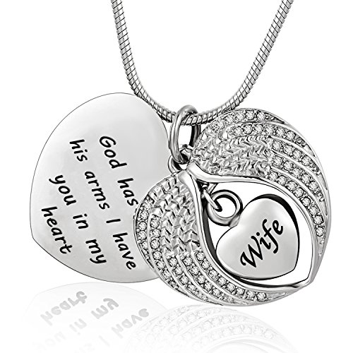 Norya God has You in his arms with Angel Wing Diamond Cremation Jewelry Keepsake Memorial Urn Necklace(Wife) - Thumbnail 5