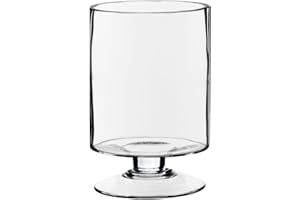 CYS EXCEL Glass Hurricane Pillar Candle Holder (H:8" W:4.75") | Multiple Size Choices Short Stem Candle Centerpieces | Stemmed Glass Cylinder Candle Vase