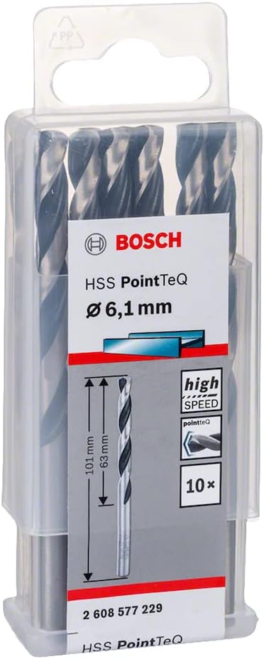 Bosch PointTeQ HSS Twist Drill Bit 10pc 6.1 x 63 x 101 mm Metal