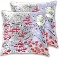 Jiayangzi Red Leaves Rowan Birds Throw Pillow Covers Set Pillow Shams Decorative Stylish Print Pillowcases with Zipper Closure Pillowcase Standard Size 20" x 20" (Pack of 2)