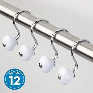 iDesign York Metal Shower Curtain Hooks, Rust Resistant Shower Hooks Rings for Kid's Bathroom, Guest Bathroom, Master Bathroom, Set of 12, White and Chrome