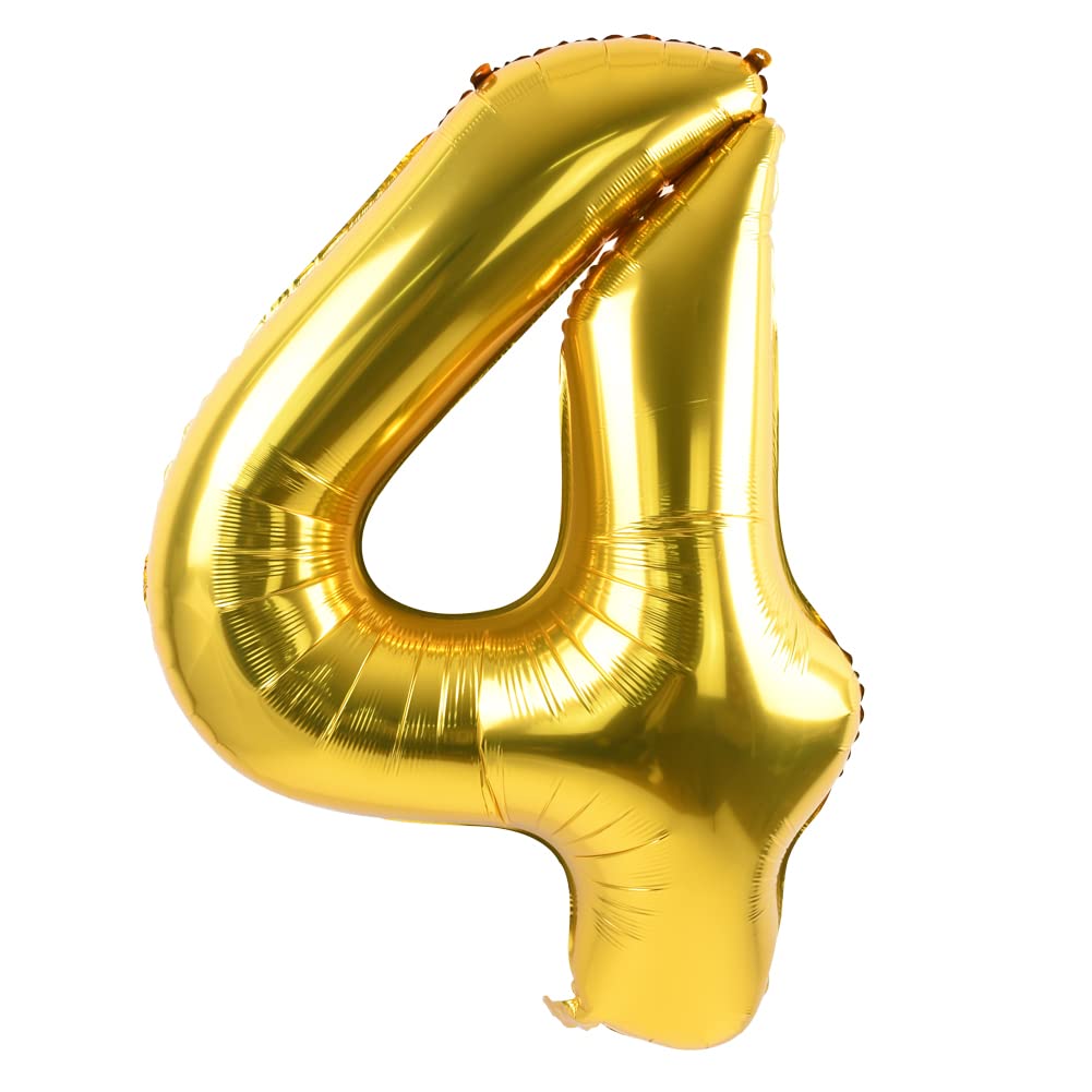 TONIFUL 40 Inch Gold Large Numbers Balloons0-9,Number 4 Digit Helium Balloons,Foil Mylar Big Number Balloons for Birthday Party Supplies Decorations