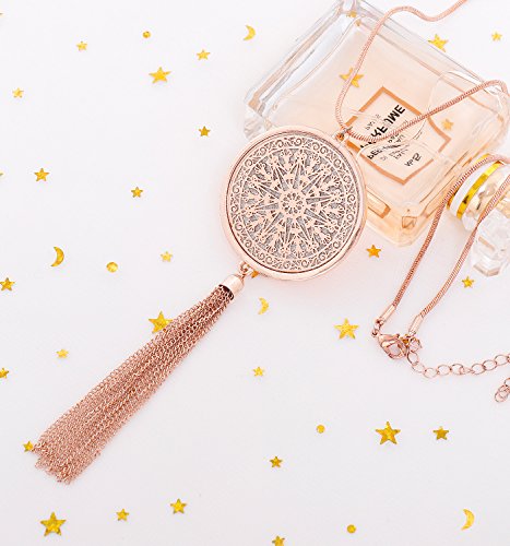 MOLOCH Long Necklaces For Woman Disk Circle Pendant Necklaces Tassel Fringe Necklace Set Statement Pendant (rose gold)
