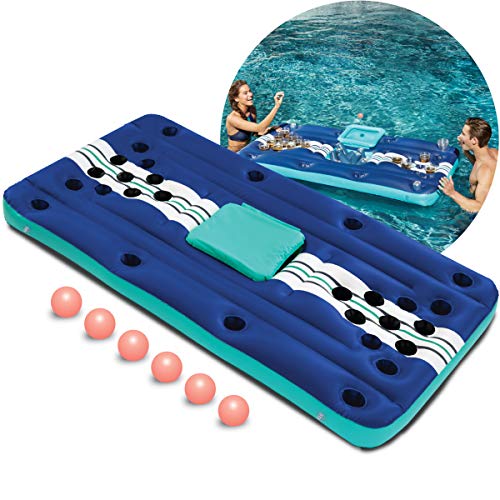 Wembley Inflatable 7 Piece Pool Beer Pong Set Raft Float with Drinks Cooler for Summer Parties, Outdoor Play, Beach, Camping, Road Trips, Vacation, and More