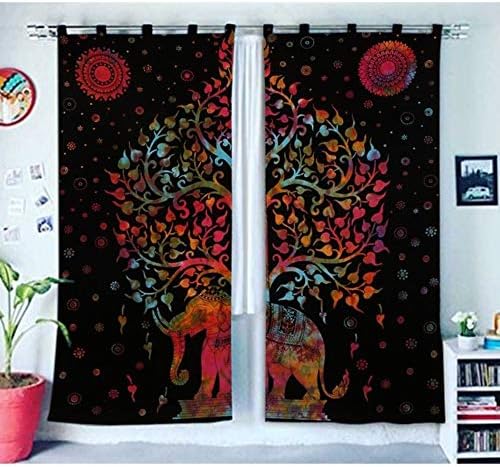 Indian Hippie Home Decor Tree Of Life Window Treatments Drapes Panel Set Room Divider Valance Bedroom Living Room Decor Wall Hanging Boho Door Cotton Bohemian Balcony Sheer Designer Mandala Curtain