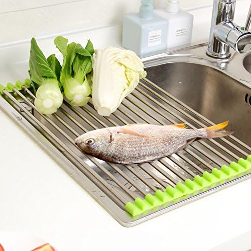 Sink dish drying rack,Kitchen stainless steel folding multi-purpose drain rack washing dishes drain network cup with drain-A 40x25cm(16x10inch)
