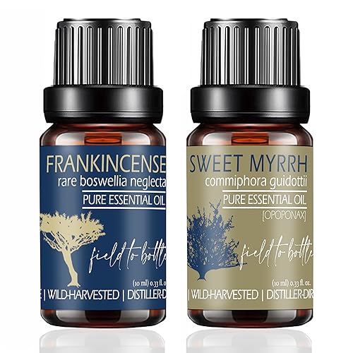 Balm of Gilead Frankincense and Myrrh Essential Oil for Skin - Rare Boswellia Neglecta Relieving Passive Organic Essential Oil - Fully Sustainable, Wild-Harvested, 2 Bottles of 10ml Each