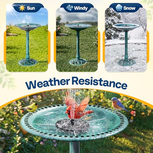 VIVOHOME Bird Bath with Solar Fountain Antique Bird Bath Outdoor Garden Feeding Bowl for Wild Birds Water Drinker, Green