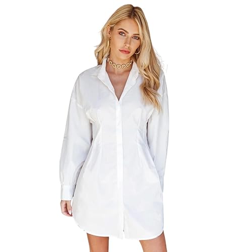 SheIn Women's Pleated Long Sleeve Mini T Shirt Dress Lapel Collar