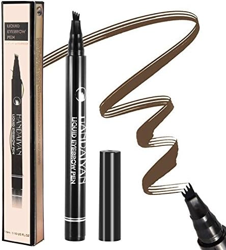 Tattoo Eyebrow Pen Liquid Eyebrow Pencil with Four Tips Long-lasting Waterproof Brow Eyebrow Eyeliner Pencil Brow Gel for Creating Natural Eyes Makeup Drawing Eyebrow and Eyeliner (Light Brown)