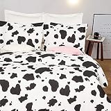 NTBAY Microfiber Duvet Cover Set, 3 Pieces Ultra Soft Zipper Closure Black and White Bedding Set, Queen Size, Cow