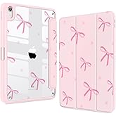 Teryeefi for iPad (A16) 11th Generation Case 11 Inch 2025 Release, for iPad 10th Generation 10.9 Inch 2022 Protective Shell with Pencil Holder, Soft TPU+Crystal Hard Back Cover, Pink Bow