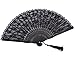 meifan Womens Multi Color Handmade Cotton Lace Folding Hand Fan (Black-A)
