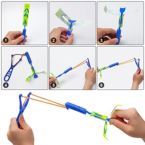 Slingshot Flying with LED Lights Glow The Dark Party,12 Launchers + 12
