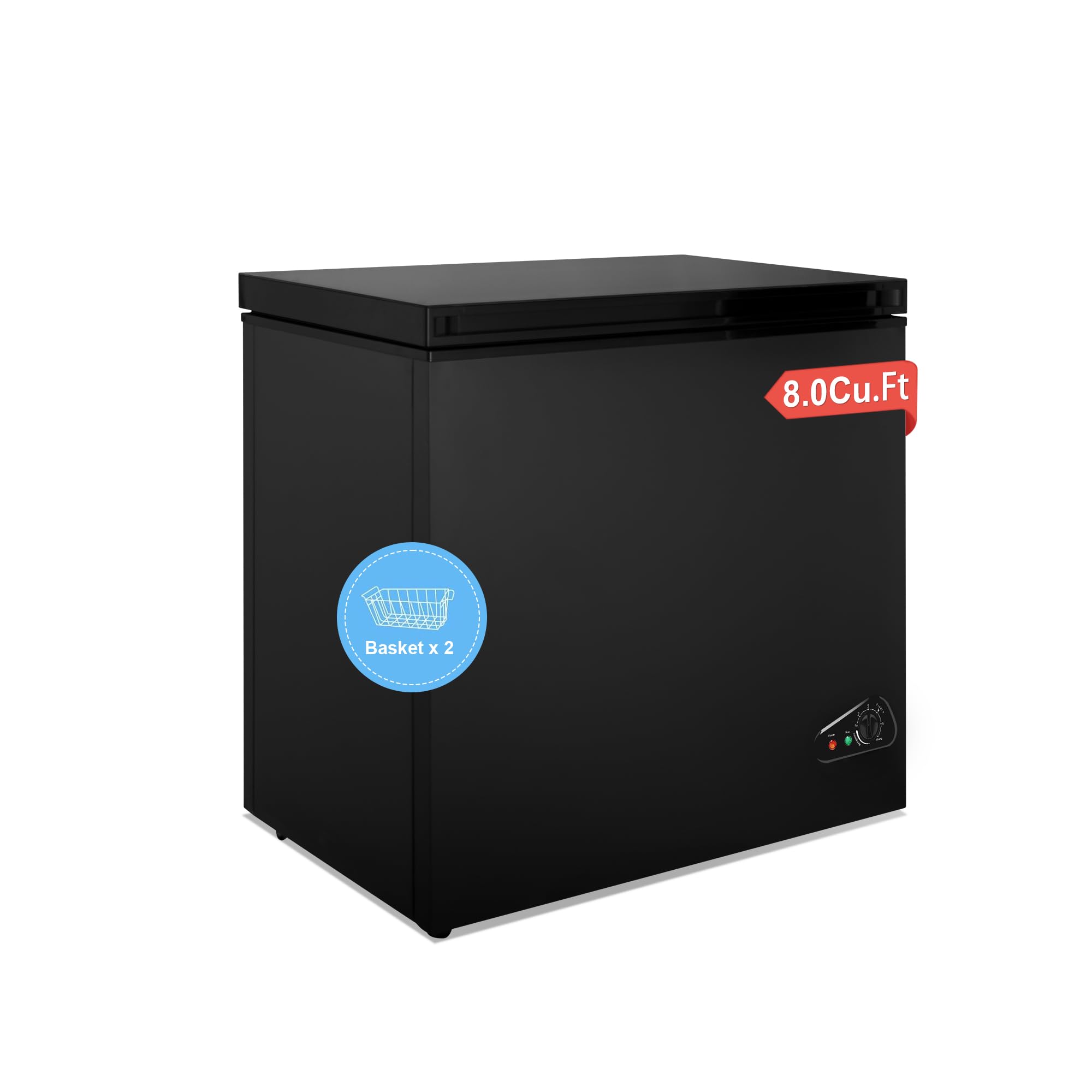 Photo 1 of Tymyp Chest Freezer, 8 Cu Ft Deep Freezer with Removable Storage Basket, Black Top Open Door Freezer with 7 Level Adjustable Temperature, Compact Freezer Energy Saving, Low Noise for Garages, Kitchen