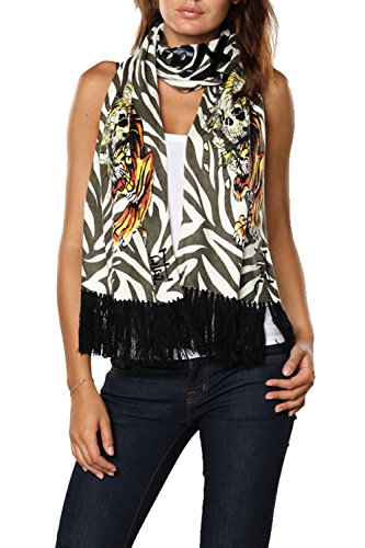 Ed Hardy Womens Skull Knit Scarf - Off White/Thyme