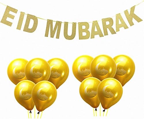 Drawingo 3Sets Eid Mubarak Gold String Flag 3M Id Al-Fitr Party Pennant Lesser Bairam Banner Hanging Garland Happy Eid Bunting Party Supplies Fluorescence Yellow