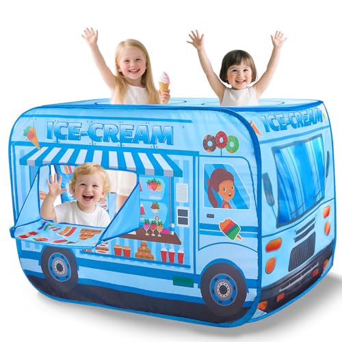Kids Pop Up Play Tent - Ice Cream Truck, Toys for Ages 2-4, Outdoor Indoor Outside Activities for Toddlers, Air Fort, Play Room/House, Birthday Gifts for 3 4 5 6 8 Year Old Girls Boys