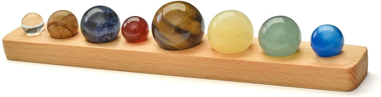 MANIFO Natural Gemstone 8 Planets with Wood Base Handmade Desk Planets Crystal Home Decorations