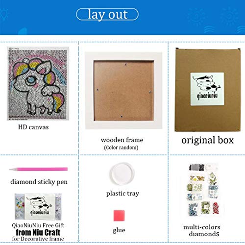 qiaoniuniu Pony Diamond Painting for Kids Full Drill Painting by Number Kits , Unicorn Toys, Arts Crafts Hobby Supply Set, Rhinestone Mosaic Making Gifts for Christmas Birthday -Include Wooden Frame