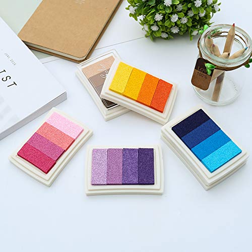 Ink Stamp Pads, Finger Print Craft Stamp Pads, Washable Ink Pads Rainbow Set of 6 DIY Multicolor Craft Stamp Pad Washable 24 Colors-Pink, Yellow, Purple, Coffee, Green, Blue