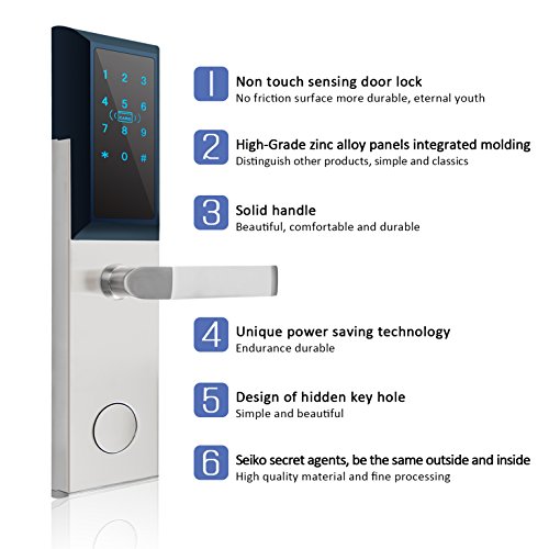 Keyless Entry Door Lock By Kutir - Smart RFID, Digital Keypad, Magnetic Card System With Mechanical Key - Electronic Backlit Touchscreen Smart Handle for Office/Home / Garage/Bedroom