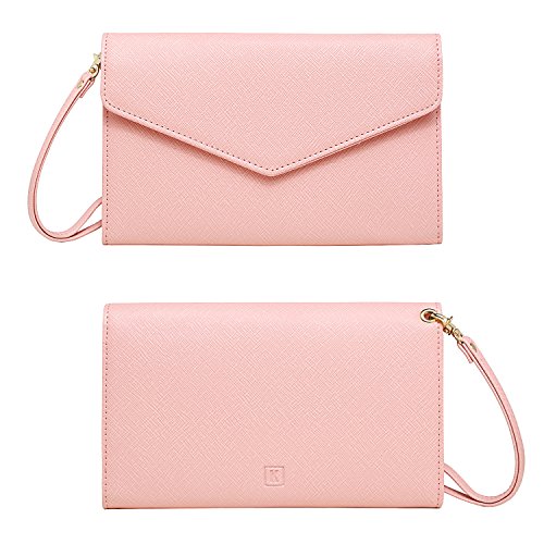 Krosslon Rfid Passport Holder Wristlet Travel Wallet Trifold Documents Organizer Slim Purse, Fit US UK CA Passport Cover Traveling Accessories for Women, Rose Quartz(205#)
