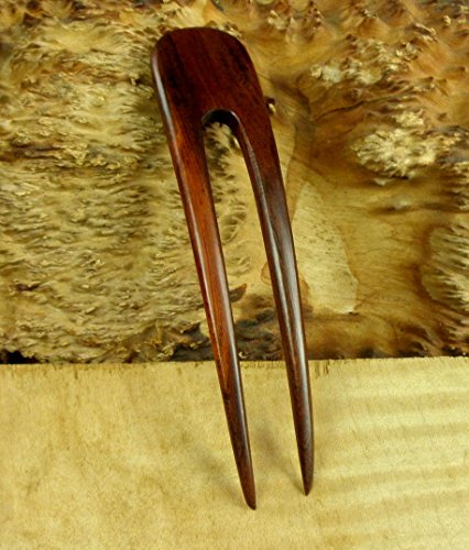 JWL (1) Laos Rosewood Two Prong Curved 5 Inch Hair Fork FPL 4 Inches Stick Pick Pic Pin Bun Holder - Hawaiian Style