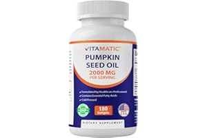 Vitamatic Pumpkin Seed Oil 2000mg Softgel Capsules per Serving - 180 Softgels - 1000mg per softgel